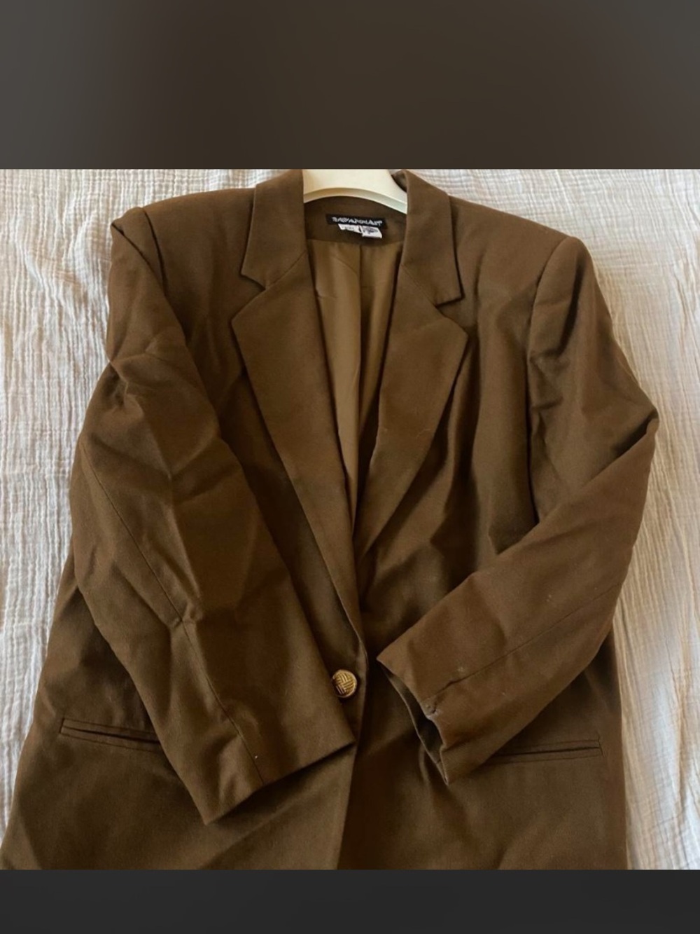 Savannah Vintage Brown Tailored Blazer with Gold-Tone Detail